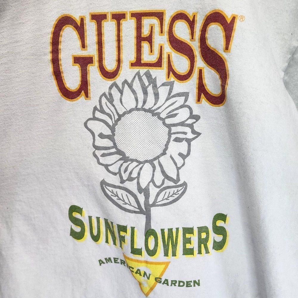Guess Sunflower Vintage Garden Shirt White Single Stitch USA Rare OG Size Large - Picture 3 of 7